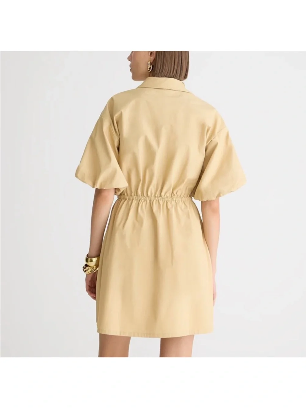 J. Crew Puff Sleeve Poplin Dress Mini XXL Golden Desert Tan